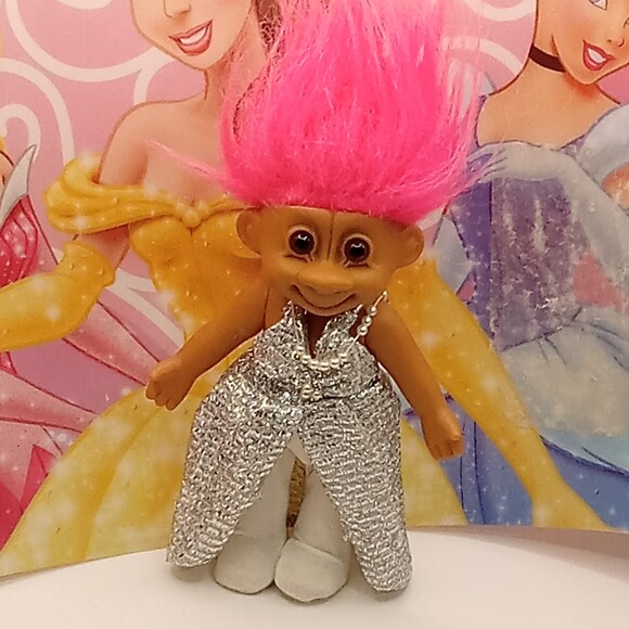 Russ Other - RUSS Tracey Doll Pink Hair Brown Eyes 7 in Poseable 1990s Silver Dress Troll